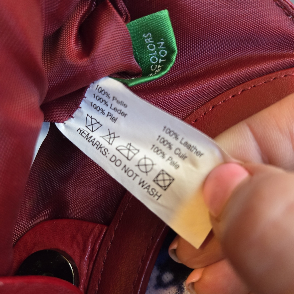 United Colors Of Benetton Burgundy Red Mini Circle-Handle Leather Bag 12x13.5 - Picture 7 of 12